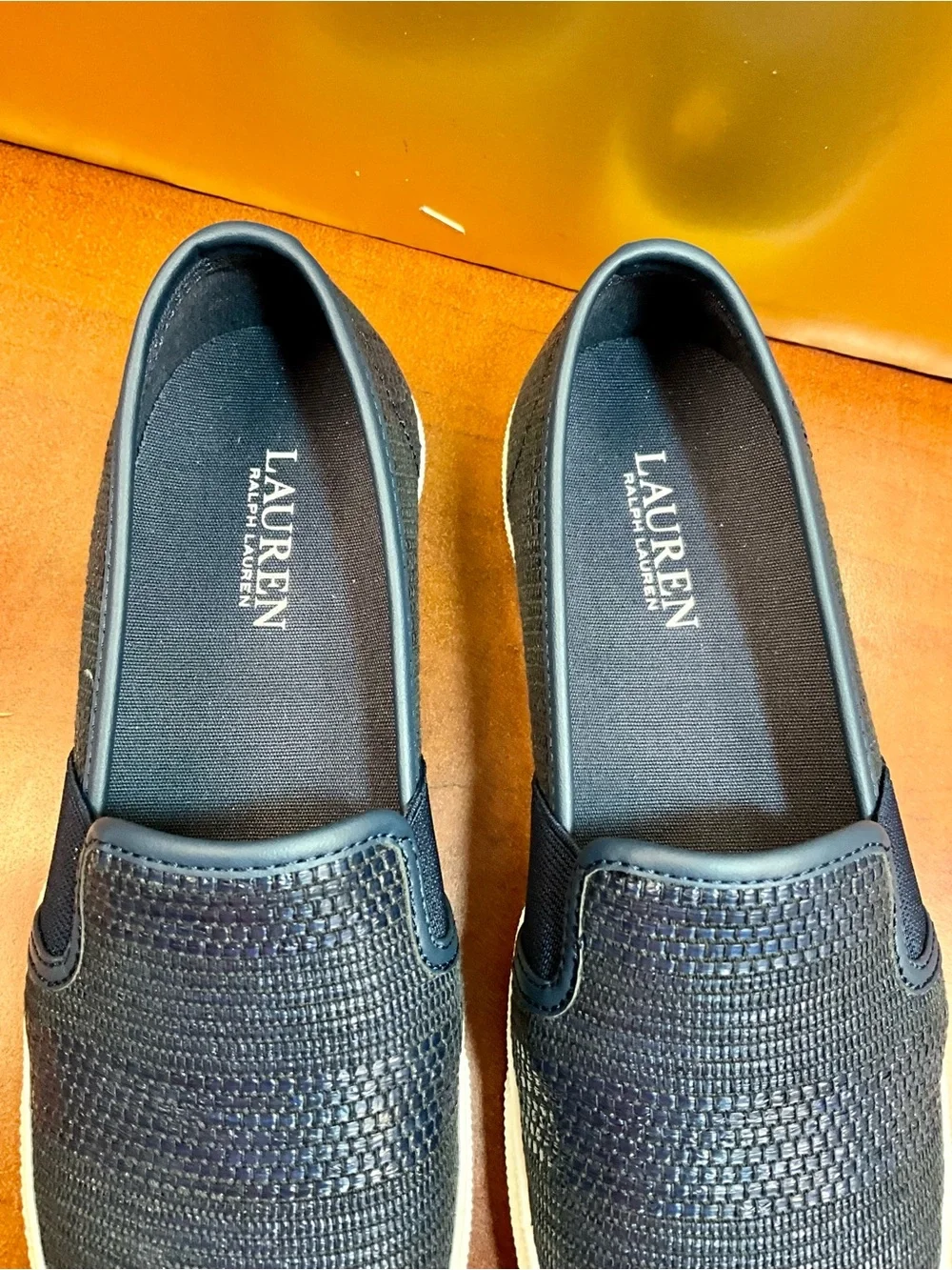 Lauren Ralph Lauren Navy Woven Slip-On Loafers with Cream Sole